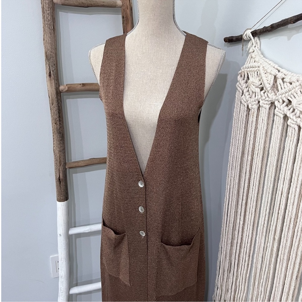 COPY - Zara Sleeveless button front lightweight Italian yarn long vest  sz sm